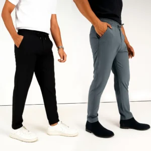Black & Charcoal Gray China Stitch Trouser 2-Pcs Combo